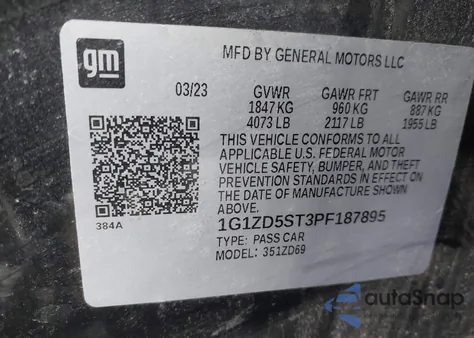 2023 Chevrolet Malibu Fwd 1Lt from USA, damaged, VIN 1G1ZD5ST3PF187895